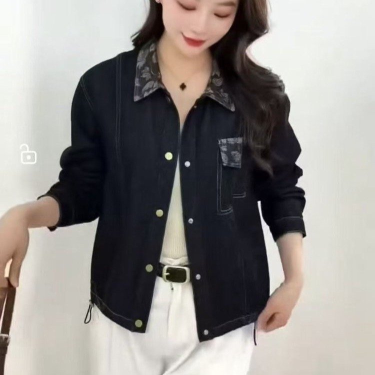 一件代发时尚休闲牛仔短外套女2025秋季新款宽松显瘦翻领夹克上衣|undefined