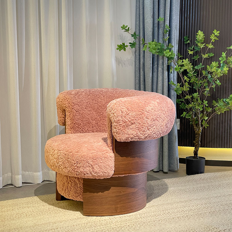 Cream Style Rotating Single Sofa Chair Retro Walnut Leisure Chair Home Living Room Study Bedroom Lazy Seat