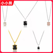 桃丝熊925纯银天然石小熊项链贝母玛瑙高级感百搭跨境欧美2024