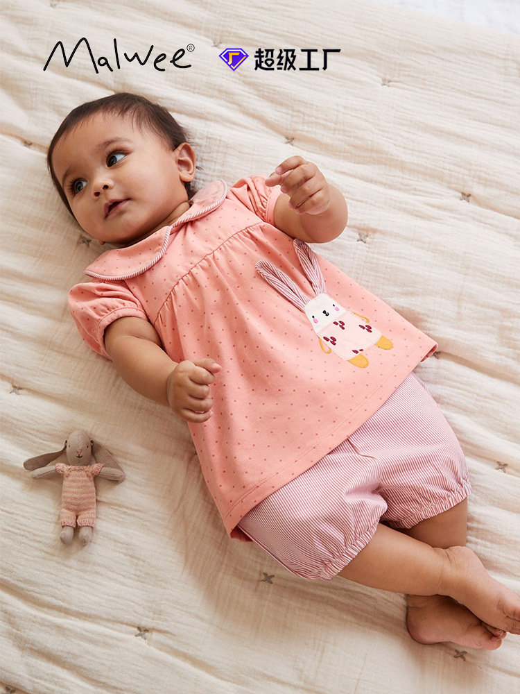 Transfronterizo malwee set de niñas verano nuevo cuello redondo de manga corta camiseta europea y americana para niños de mediana edad dos piezas set