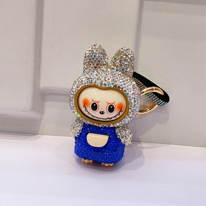 ダイヤモンドがちりばめられた顔が変わるラブブキーホルダーかわいい漫画子供のおもちゃカップルバッグペンダント人形マシン小さなギフト|undefined