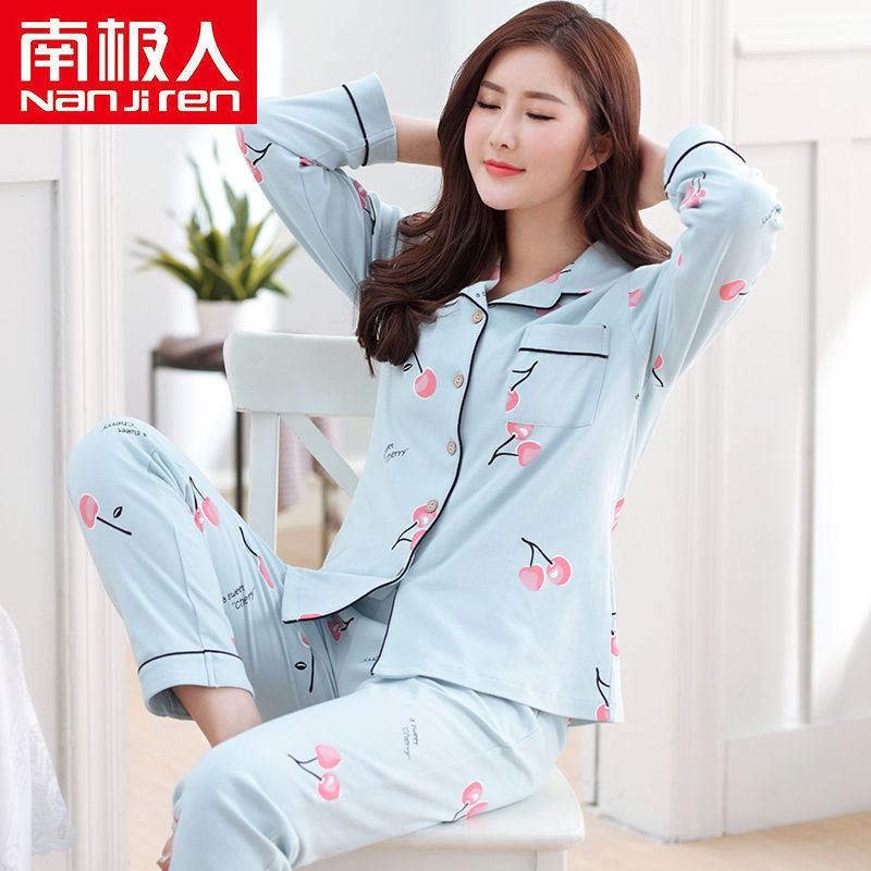 Pijamas traje de primavera/verano para mujer verano nuevo Algodón puro Primavera/otoño estudiante de algodón de manga larga estilo coreano ropa para el hogar suelta