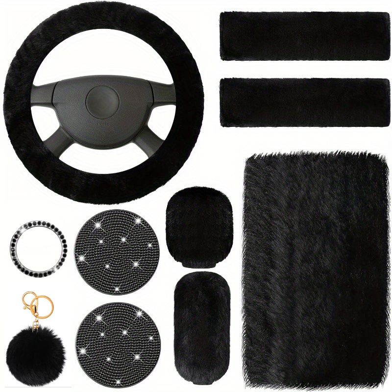 Car Steering Wheel Cover Winter Plush Set of Ten Pieces Armrest Box Pad Shoulder Protector Cross-Border Hot-Selling Steering Wheel Protective Cover