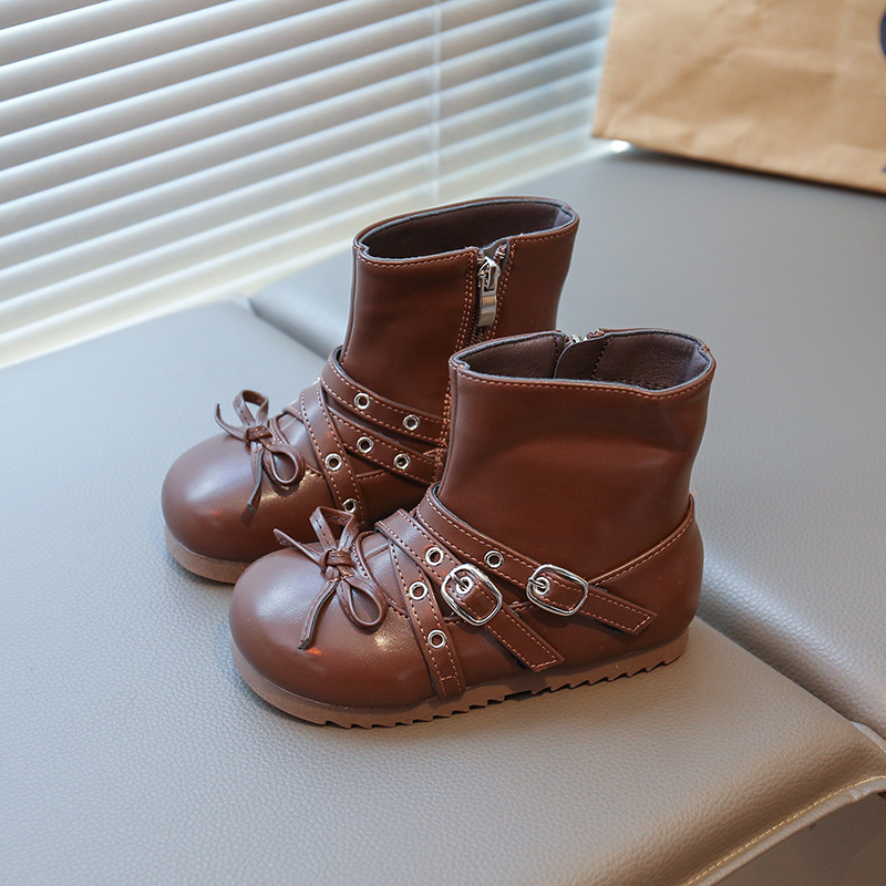 2025 Autumn New Children's Fashion Retro Boots Cute Bow Punk Style Girls' Short Boots