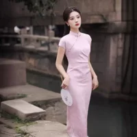Chunxiao ретро Китайская Республика повседневная девушка с короткими рукавами cheongsam литературный стиль новый китайский сладкий тонкое платье 2024 летом