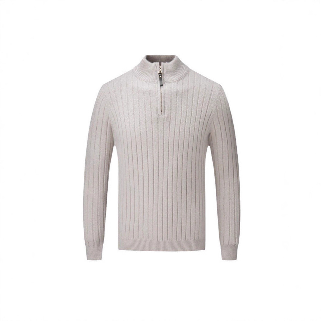 New Autumn And Winter Stand-up Collar Zippered Knit Sweater For Men, Jacquard Striped Business Casual Long-sleeve Base_voghion.com