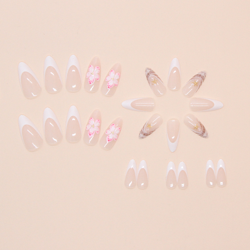 Flower French Style Fake Nails Rock Pattern Patch Removable