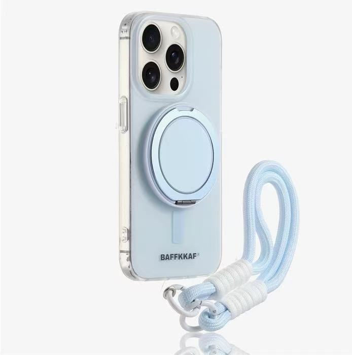 Funda magnética simple de color sólido con soporte 360° para iPhone 17 Pro Max/16, correa para teléfono Apple 14/15 para mujer