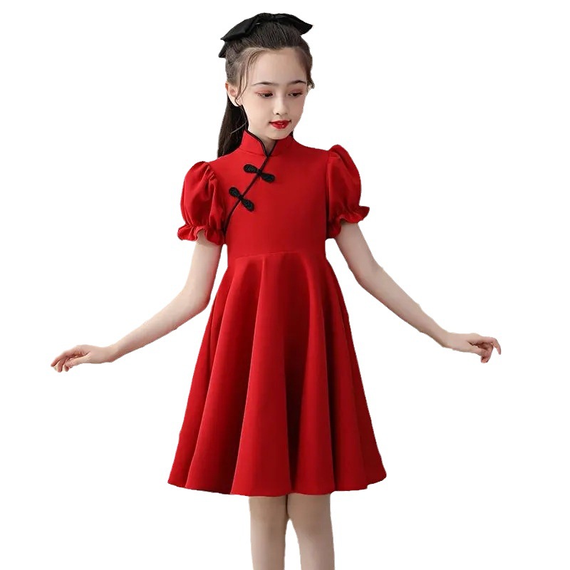 Vestido cheongsam de verano para niñas 2023 nuevo vestido de verano para niños niña estilo occidental medio y grande vestido de princesa para niños