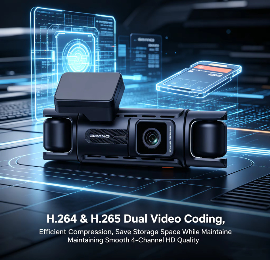 Cross-Border Hot-Selling Four-Channel Panoramic Driving Recorder with 3.4inch Ips High-Definition Display Screen and Four-Way Recording