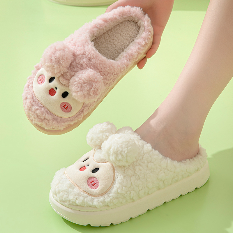 Adultos de dibujos animados zapatillas de algodón interior mujer conejo bola peluche lindos cómodos y cálidos impresión oso pareja zapatillas hombre