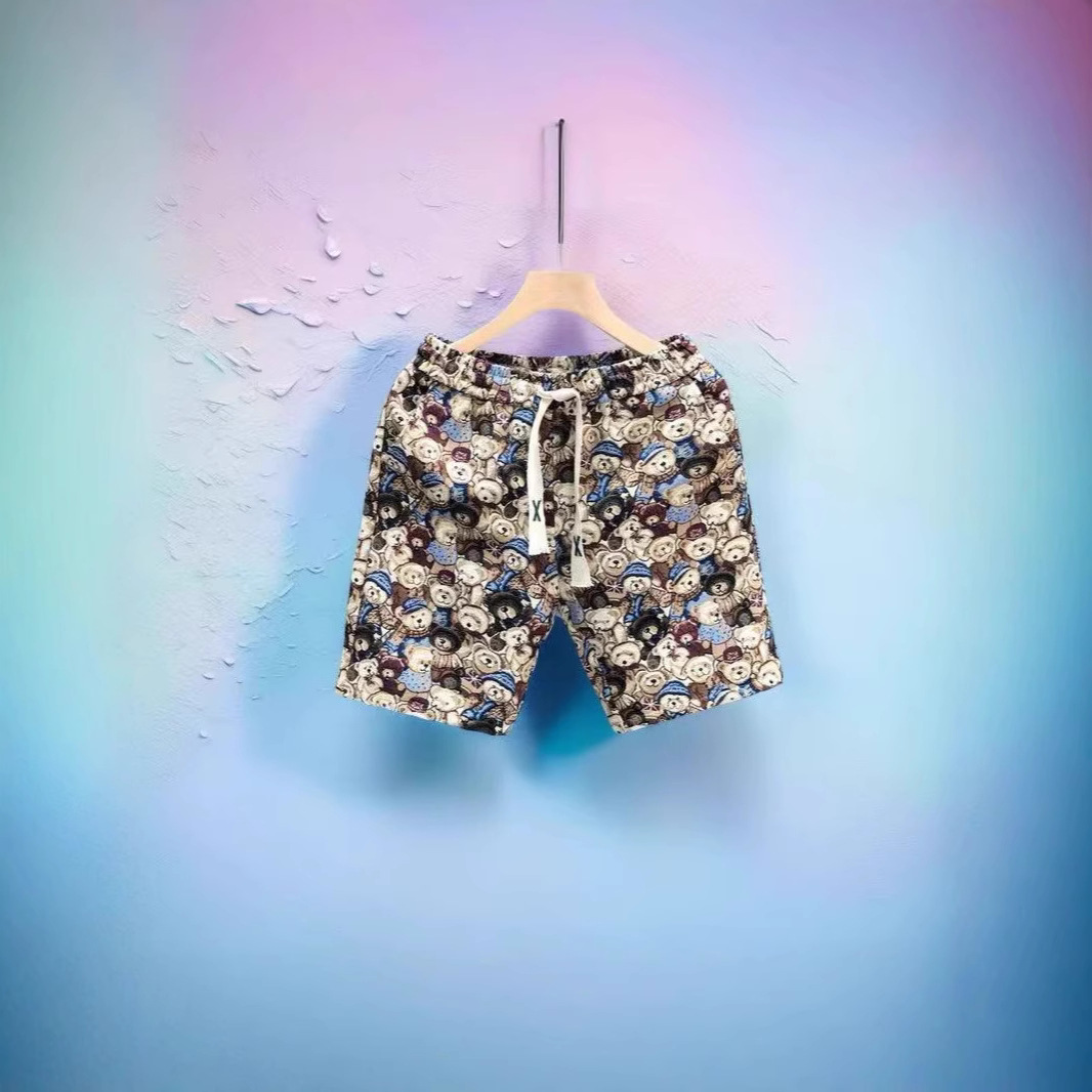 Men's Trendy American Style Printed Bear Casual Shorts Summer Thin Fashionable Versatile Five Point Beach Pants_viptrois.com