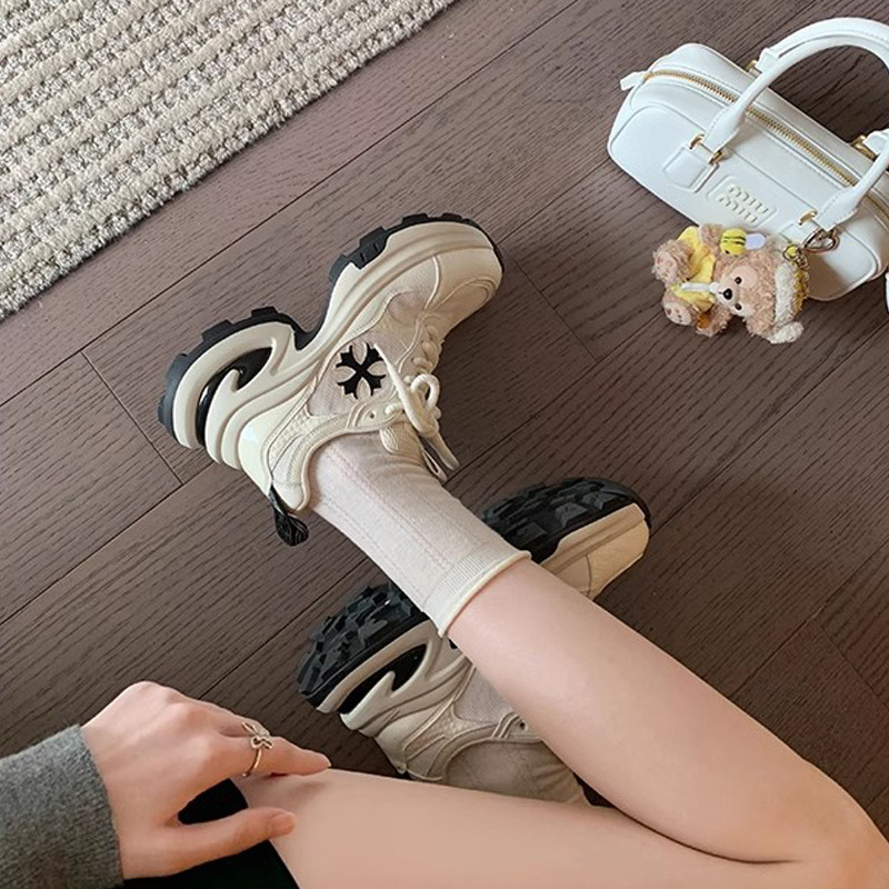 Grava Madre con el mismo ~ primavera nueva moda cruz de altura de lazos de fondo grueso de estilo deportivo universal zapatos de papá y mujer