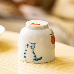 Hand-painted Cute Cat Tea Jar Large and Small Size Ceramic Sealed Jar Storage Flower Jar Household Kung Fu Tea Set Tea Warehouse