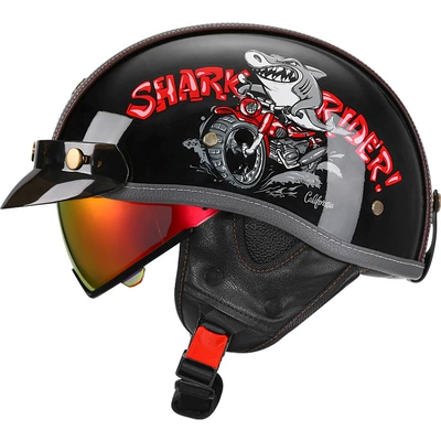 Half Helmet Electric Motorcycle Helmet Japanese, Motosiklet kaskı (dəbilqə) - glossy-black-shark-bully-aurora-red-mirror-m