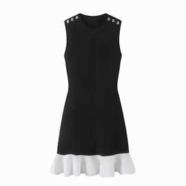 现货2024春季新款复古气质法式黑白撞色无袖针织连衣裙SFPRO03437