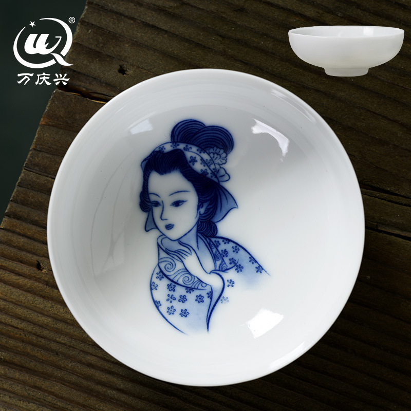 쿵푸 티컵 징데젠 울트라 얇은 손으로 그린 세라믹 차 세트 큰 차 그릇 파란색과 흰색 도자기 마스터 컵 티 컵