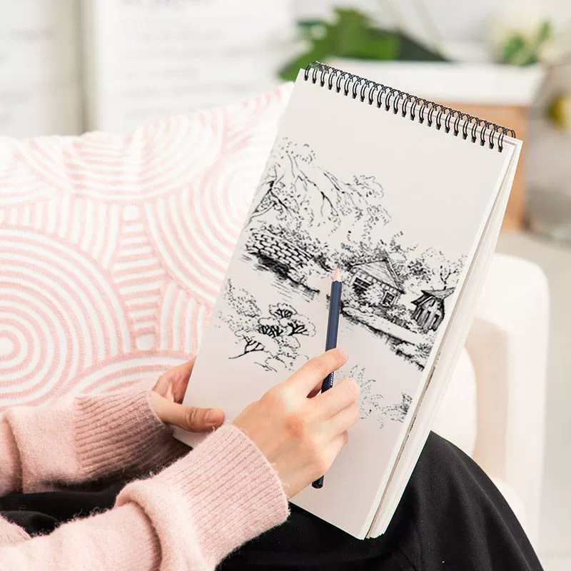 得力 Sketchbook 73627-A4 Student Drawing Book Line Outdoor Sketch Book Line Binding Paper Strong Easy to Be Lead