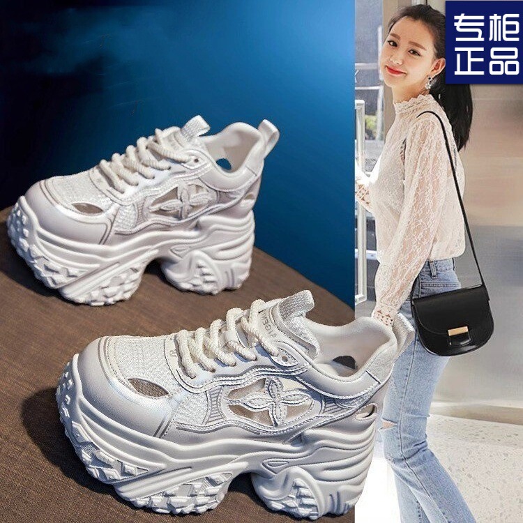 2025 New Mesh Versatile Lightweight Thick-Soled Platform Sports and Casual Shoes Breathable Inner Heightening Dad Shoes for Women Summer
