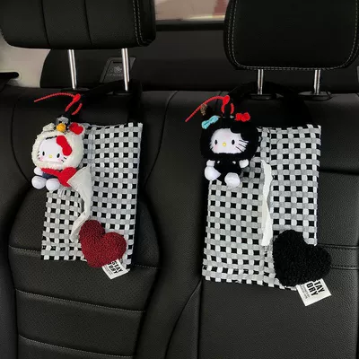 Car Tissue Box, Cute Kt Car tissue box/set - black-ball-hat-white-katie-hat-little-blue-cat-heart-black-and-white-checkered-bag-2