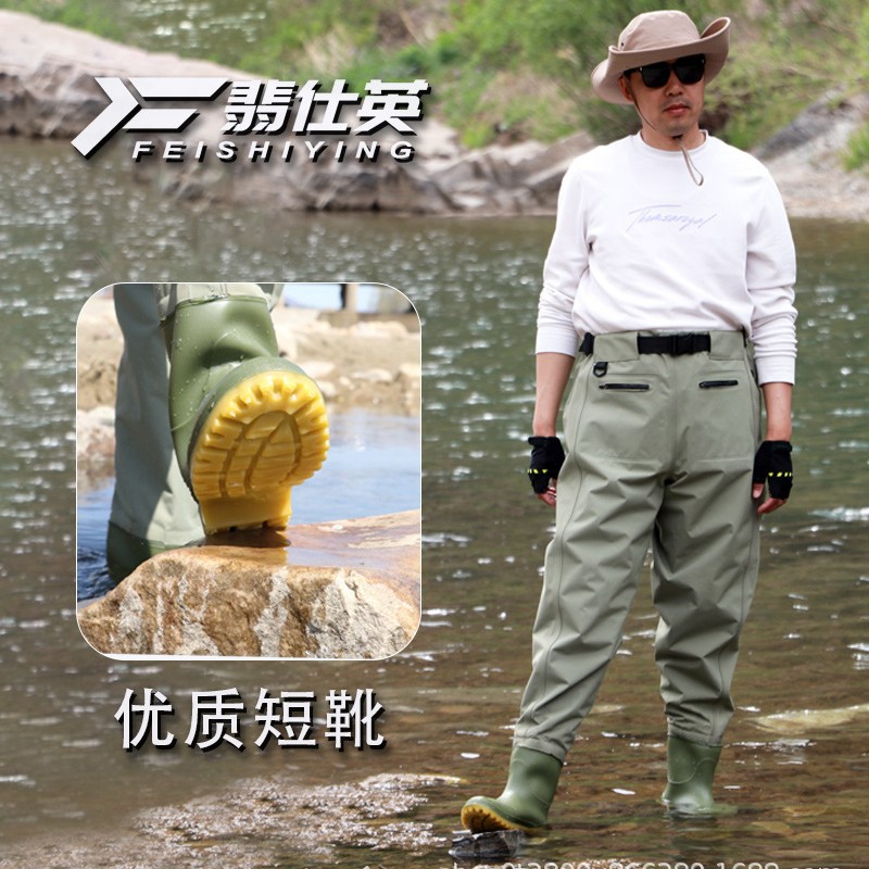 Fishing Waders with Rain Boots Integrated Nylon Half-Body Wading Pants for Men Fishing Outfit