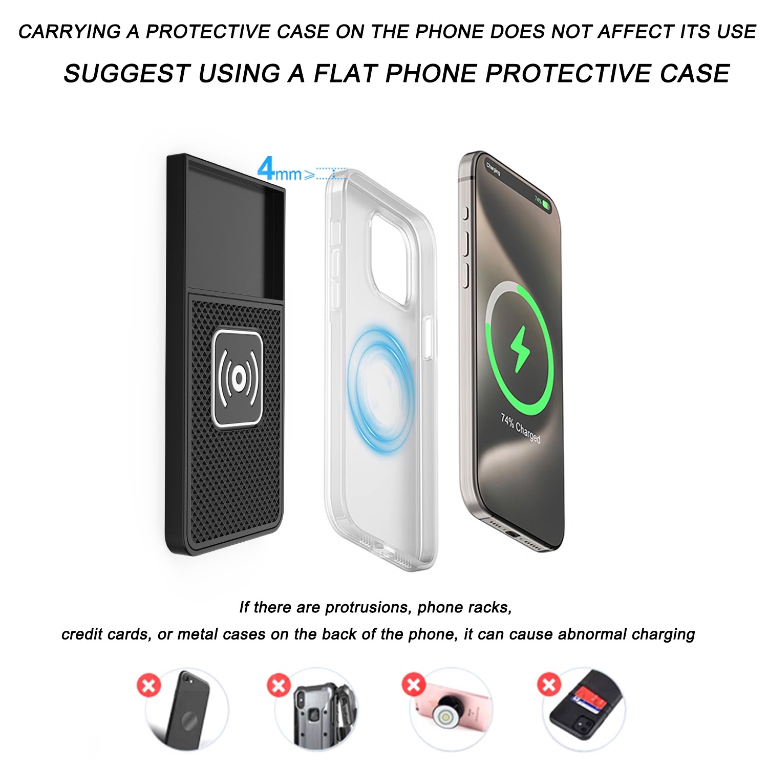Car Wireless Charging Pad 15W Mobile Phone Wireless Charger with Step Design for Car Use, New and Suitable for Apple 17