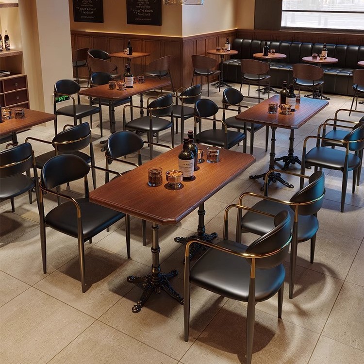 Retro Bar Tavern Table and Chair Set for Coffee Shop, Restaurant, Dessert and Milk Tea Shop, Sofa Booth, Solid Wood Table for Commercial Use