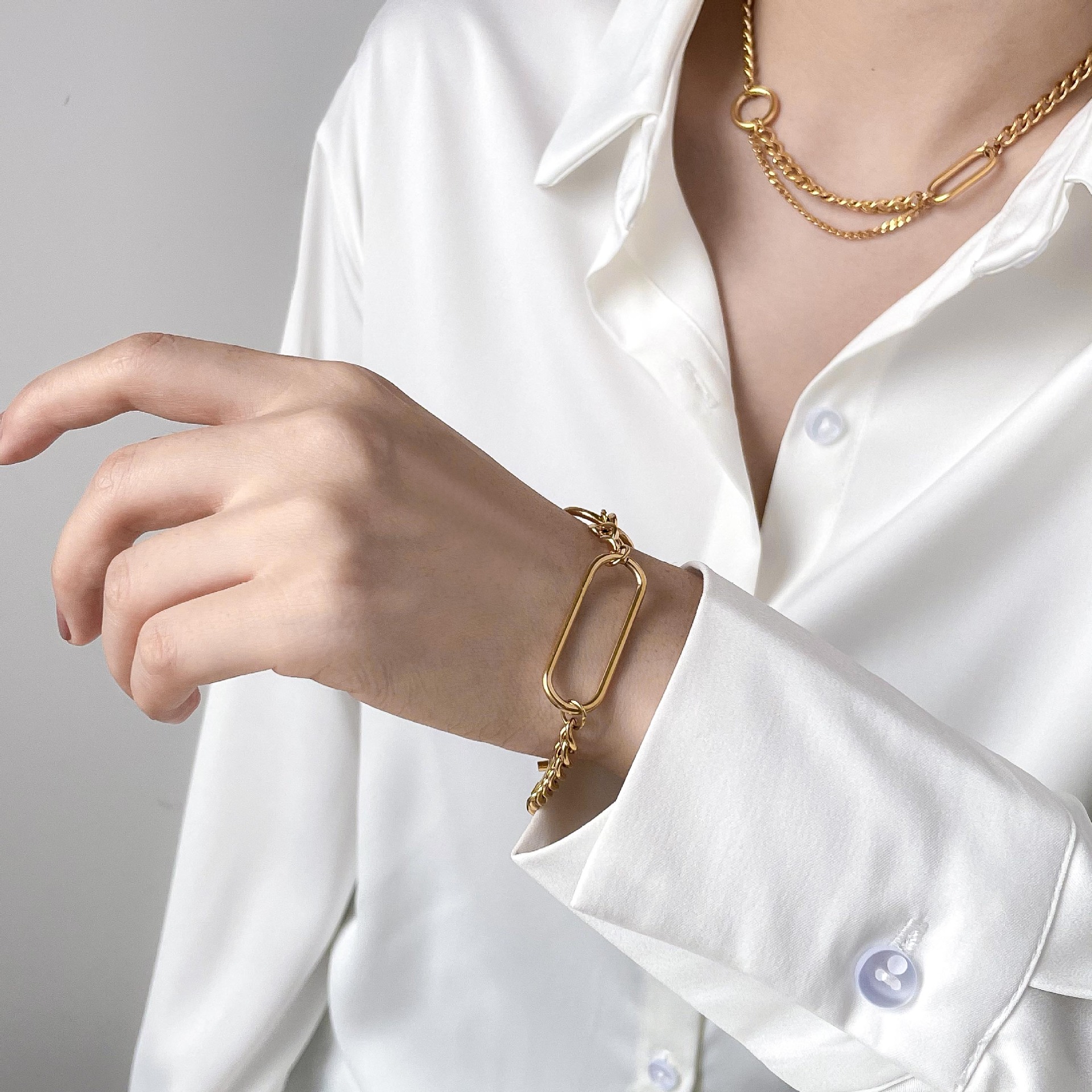 Street Occasion Ins Style Geometric Titanium Steel Plating Bracelets Necklace