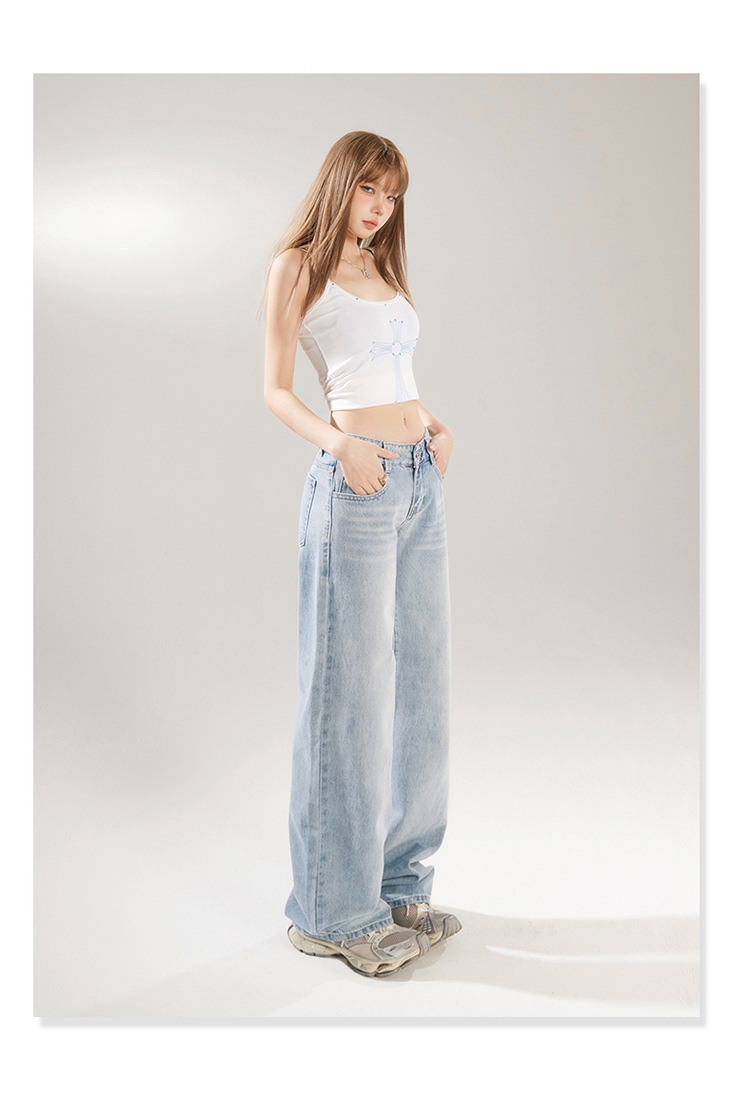 American retro low-waisted spicy girl loose wide-leg pants versatile spring and summer straight-leg jeans for women & long pants pic 13