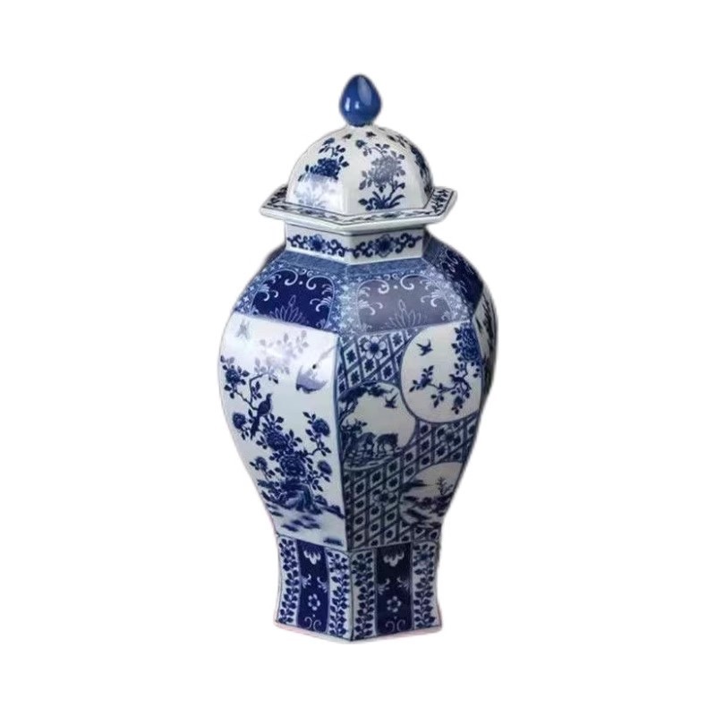 Jingdezhen antiguo tanque de almacenamiento de cerámica azul china modelo de casa de estilo residencial hotel sala de té decoración para el hogar