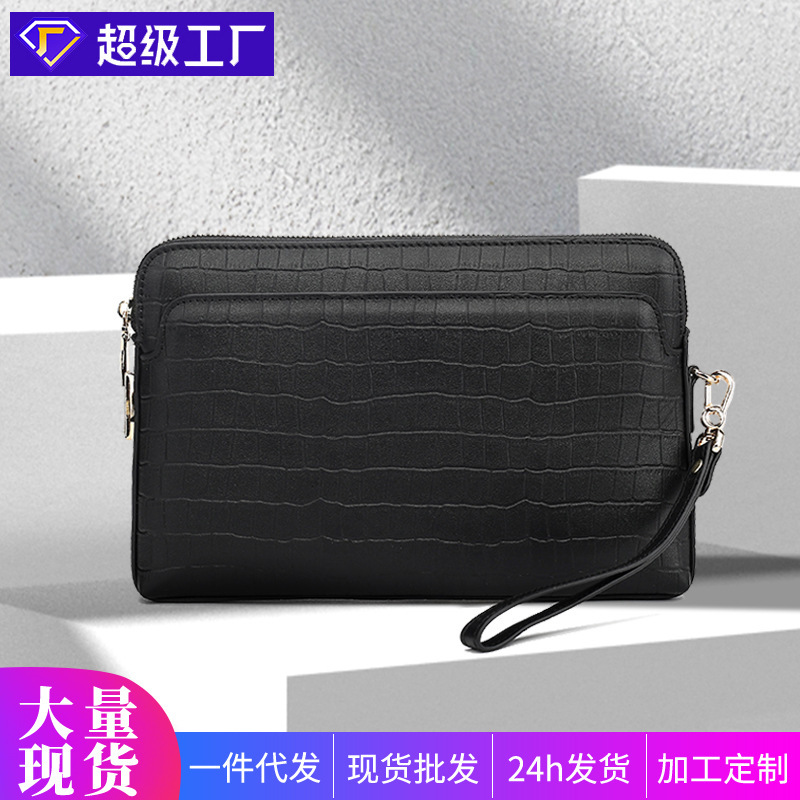 Genuine Leather Men's Bag Crocodile Pattern Anti-theft Combination Lock Men's Clutch Bag High-grade Sense Large Capacity Men's Clutch Bag