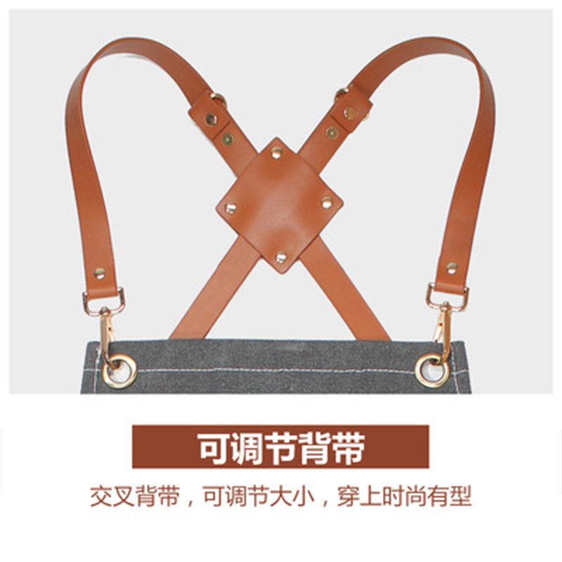 Denim delantal bolsillo tira de cuero decorativo creativo Correa overoles peluquero lona gruesa delantal por mayor