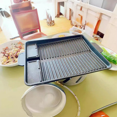 Round baking tray, infrared stone Korean BBQ plate, oil leakage smokeless barbecue grill, outdoor commercial portable campfire iron griddle, foreign trade