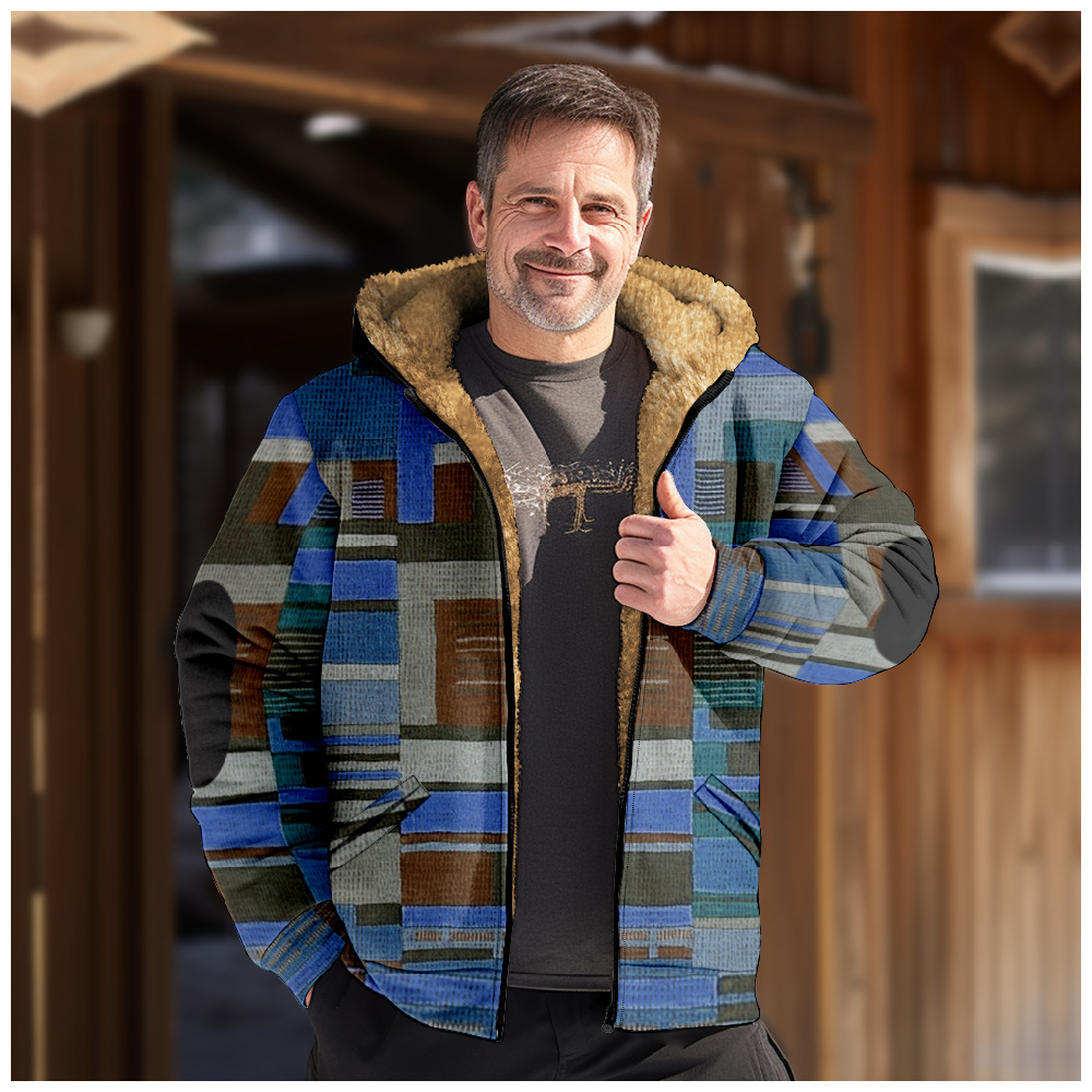 Europa y América transfronteriza multi-color patrón 3D Impresión digital impresión suéter con capucha forro marrón Chaqueta de algodón acolchado