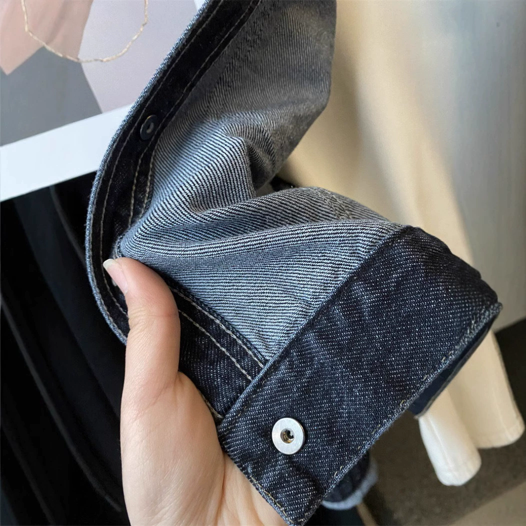 Long-sleeve, denim dark blue jacket, cut