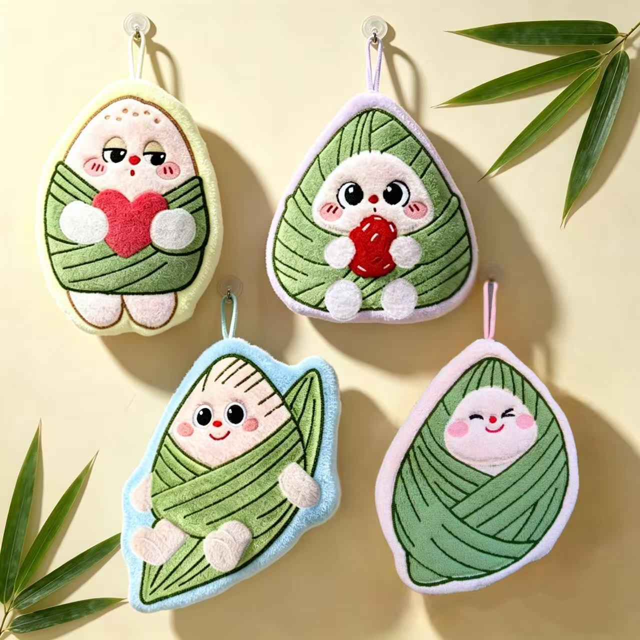 Cartoon Zongzi Kitchen Hand Towel, Cute and Hangable, for Home Kitchen and Bathroom, Thickened, Absorbent, Coral Plant Material