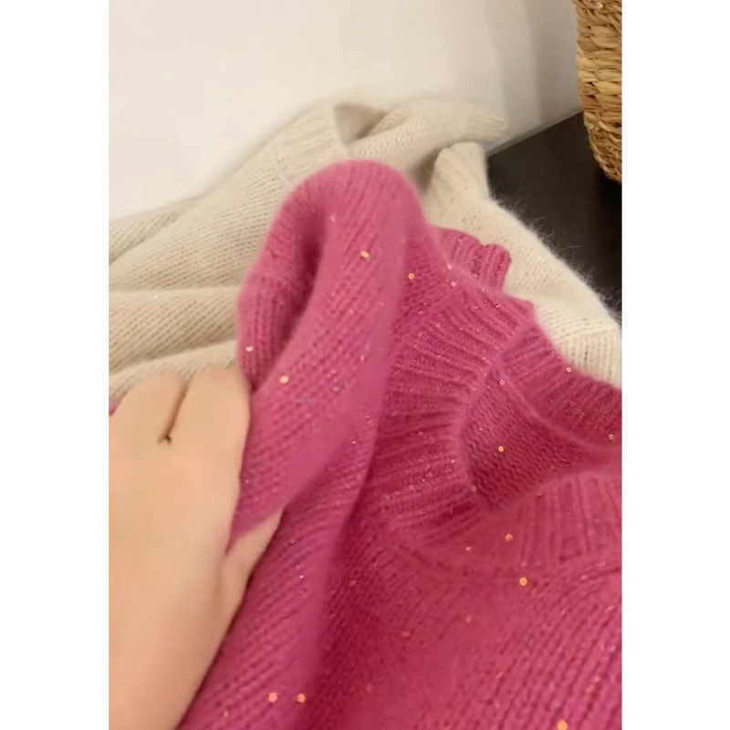树莓粉毛衣女秋冬新款欧货软糯浣熊绒内搭套头打底针织衫冬季外穿|undefined