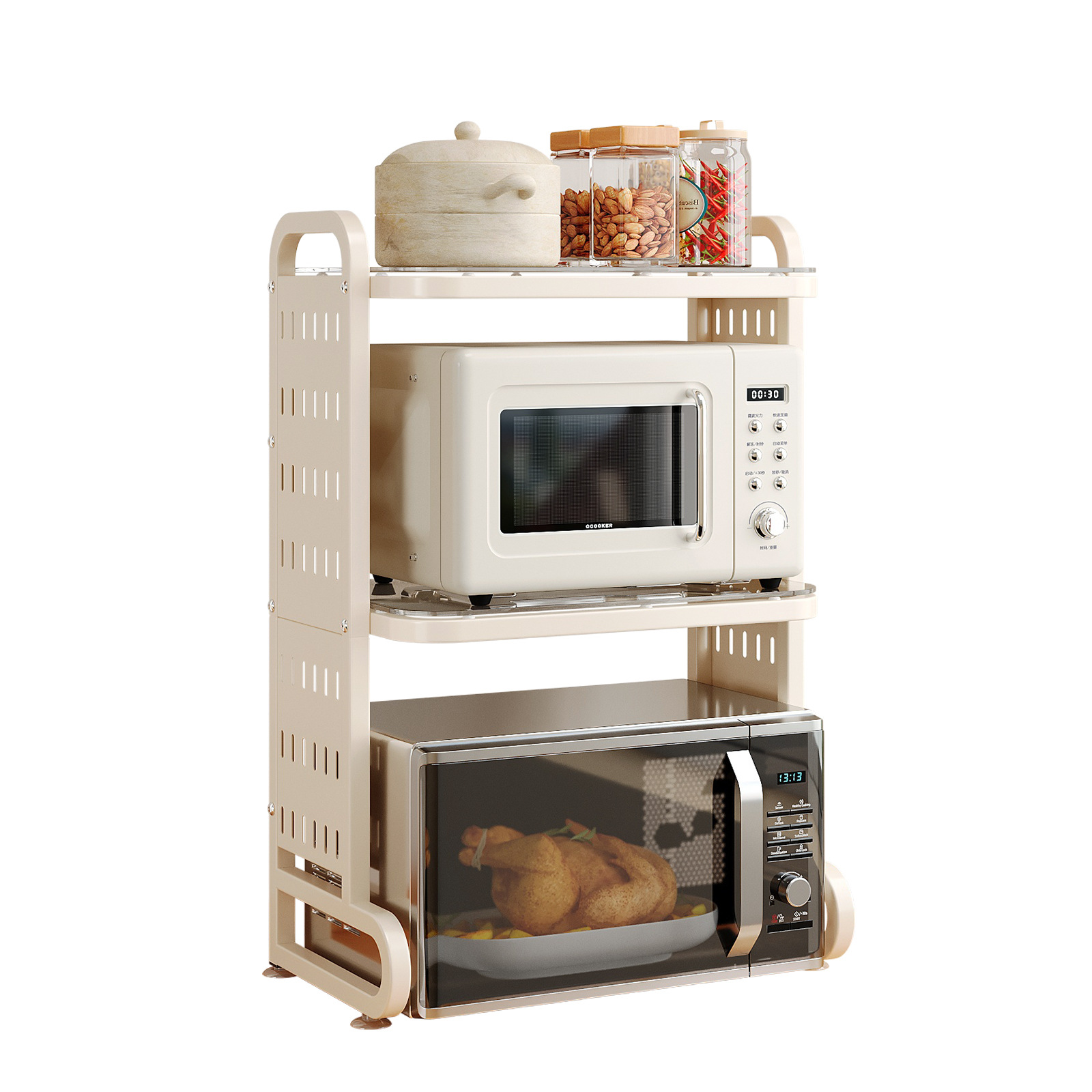 Estante de cocina, estante para horno de microondas, estante para olla arrocera, estante para laminado de vidrio, estante de almacenamiento para condimento