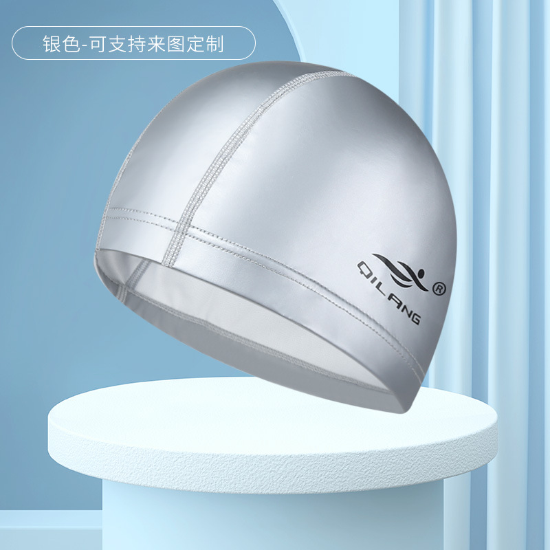 Gorro de natación impermeable adulto PU recubrimiento unisex cuidado del cabello protección del oído no-Apretar la cabeza gorra de natación al por mayor logotipo impreso