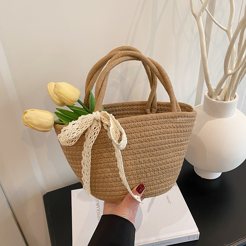 Bolsa de mano de mujer cestas de vegetales de paja bolsas manuales vacaciones picnic primavera fotos bolsas de playa bolsas de hombro de tejido