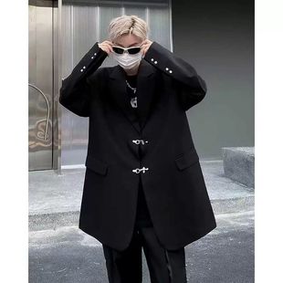 Hair Stylist Trendy Brand Men's Shoulder Pad Suit Jacket Metal Buckle Yohji Yamamoto Suit New Chinese Style Light Guofeng Jacket