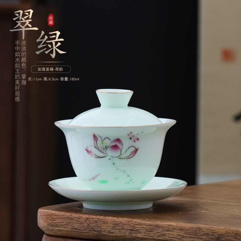 翠绿富贵盖碗荷韵