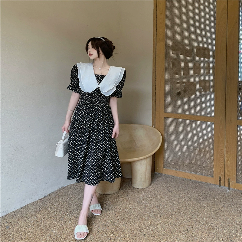 Пухлая французская двухслойная кукольная сестра, воротник с пышными рукавами и цветочным принтом, летнее платье в новом стиле с нежной талией для похудения