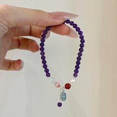 巧恩珠宝天然紫水晶珍珠九紫水晶手链手串S925银招财纳福红胶花