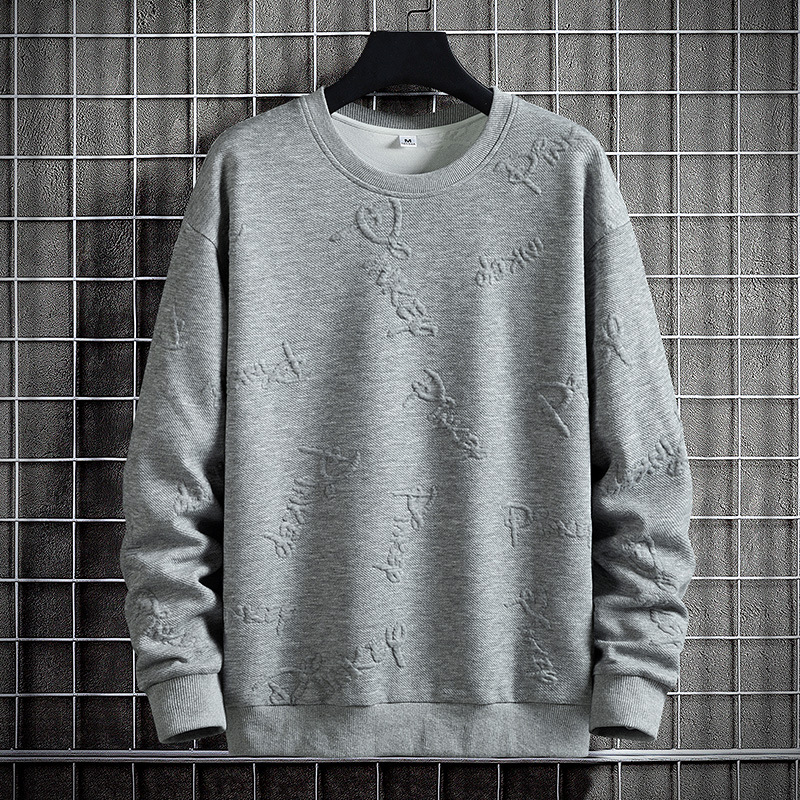 Spring and Autumn Leisure Men's Sweater 2023 Korean Edition New Instagram Round Neck Pullover Solid Color Jacquard Loose_voghion.com