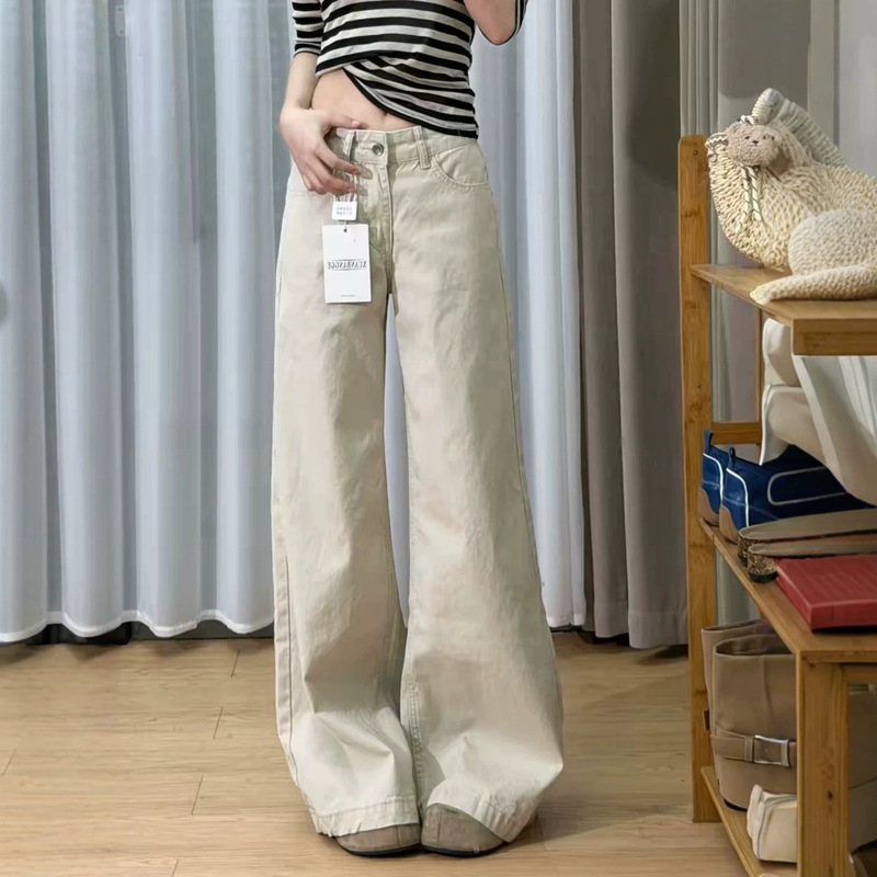 Autumn loose-fitting, slimming, versatile straight-leg floor-length pants for women, American-style light apricot low-waist wide-leg jeans Autumn loose-fitting, slimming, versatile straight-leg floor-length pants for women, American-style light apricot low-waist wide-leg jeans