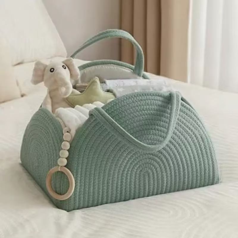 Cesta de pañales para bebés tejida transfronteriza bolsa de mamá oficina bolsa de mano estilo ins cuerda de algodón bolsa de almacenamiento tejida portátil