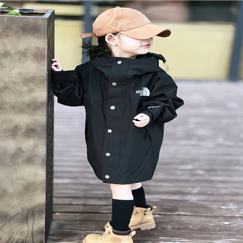 Putian 1990 Children's Waterproof and Windproof Full-Glue Tnf Hooded Jacket for Boys and Girls, Trendy Outdoor Brand