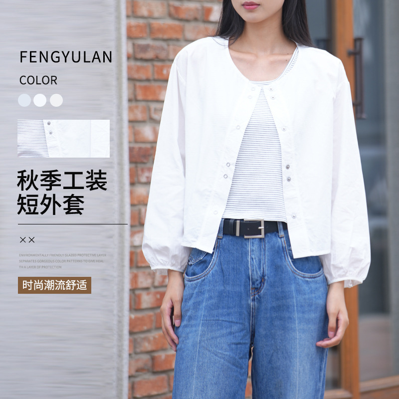 Feng and Lan Early Autumn Slim-Fit Jacket for Women, Artistic Style, Spring Thin Women's Jacket, Short Puff Sleeve Wholesale