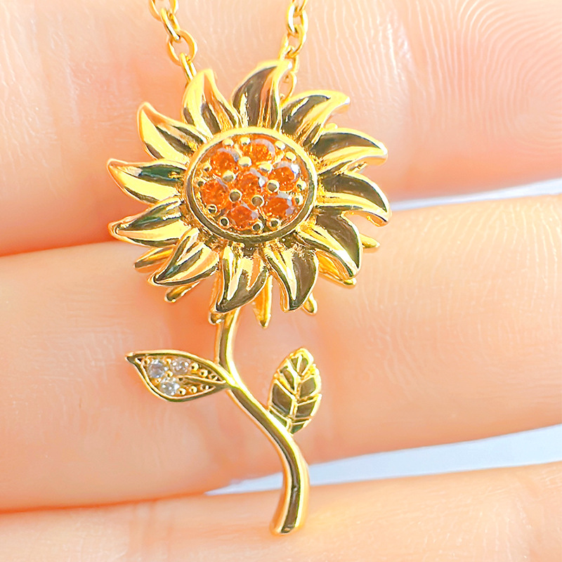 Élégant Tournesol Le Cuivre Placage Incruster Zircon Plaqué Or 18k Pendentif display picture 1